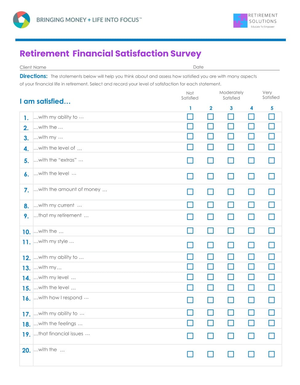 Retirement Financial Satisfaction Survey